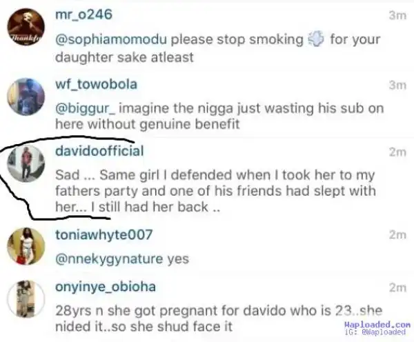 Did Davido Just Said His Baby Mama, Sophia, Slept With His Dad